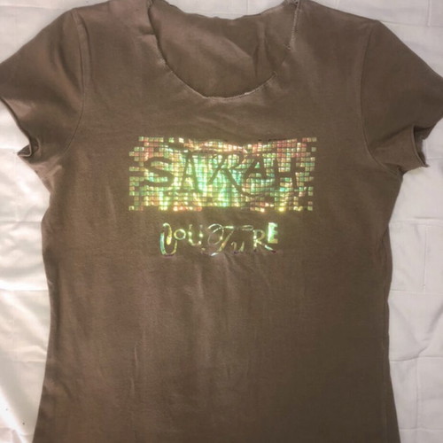 T-shirt Sarah Lawrence like new, brown khaki with metallic print