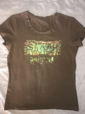 T-shirt Sarah Lawrence like new, brown khaki with metallic print