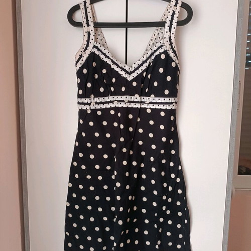 Vintage polka dot dress size large, blue with white dots