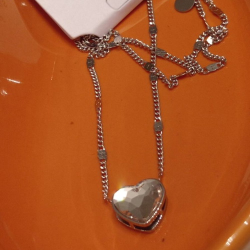 Stainless Steel Necklace with Heart Pendant and Crystal, new