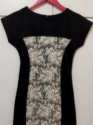Mini dress used, black with ecru lace, size S