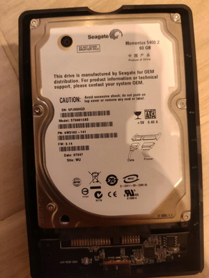 Seagate 60 GB HDD hard drive used with external USB3 enclosure
