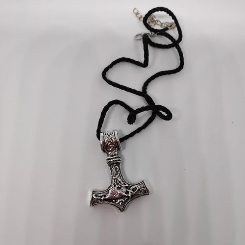 Thor's Hammer Pendant Necklace like new, silver metal with adjustable cord