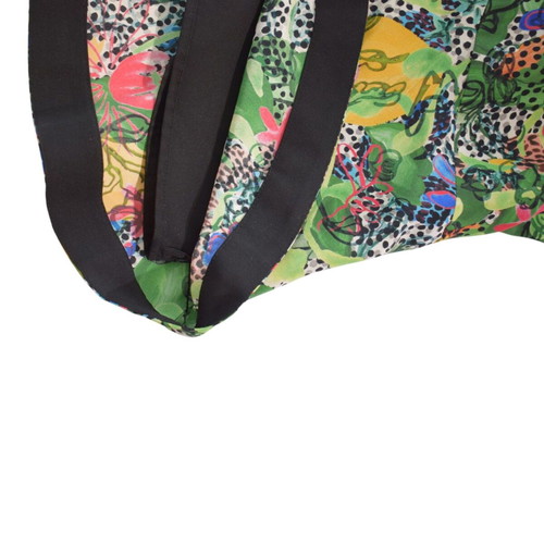 Saloni 100% Silk Green Floral Dress with High Neck & Ruffle, US 8 UK 12