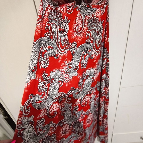 Floral summer dress like new, red, halter neck with waist cutouts