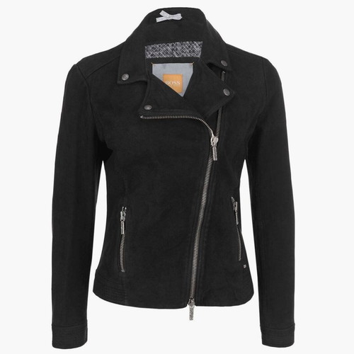 Hugo Boss Orange Jamela women's suede leather jacket used, size S-M, black