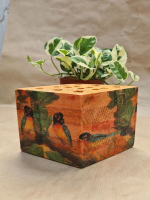 Wooden pencil holder handmade from recyclable wood like new