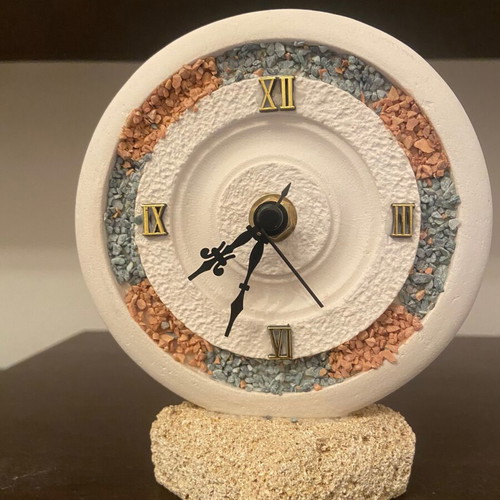 Decorative handmade clock like new, analog tabletop, stone material