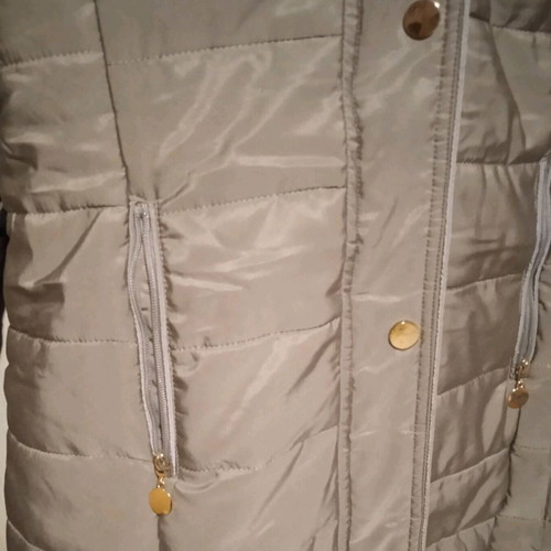 Jacket new, size XL, dark beige with removable hood and fur