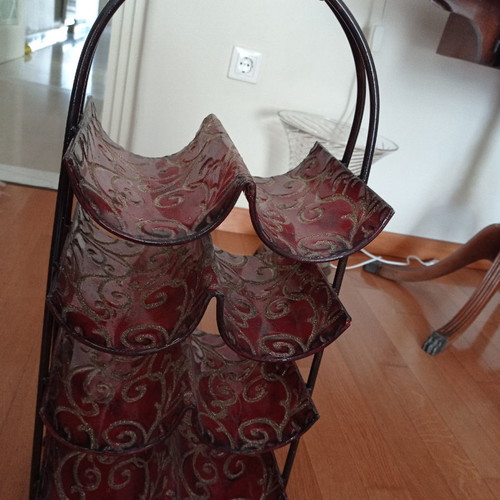 Italian wine rack 8 bottles new, iron with burgundy enamel