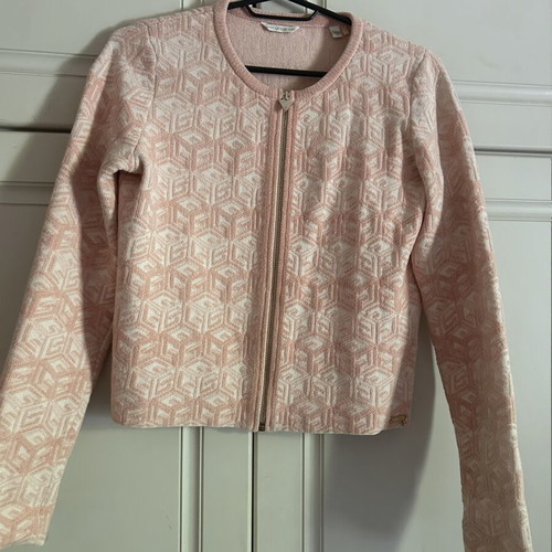 Guess velour cardigan, white and pink, XS