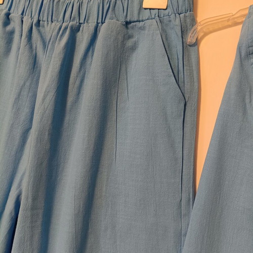 Women's set linen top and wide-leg pants new, blue sky