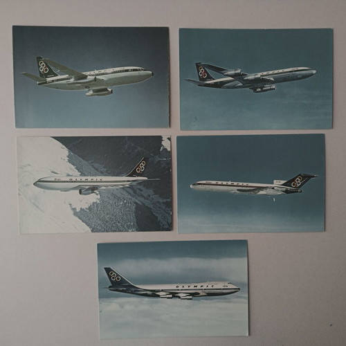 Color postcards with Olympic airplane, pack of 5 used
