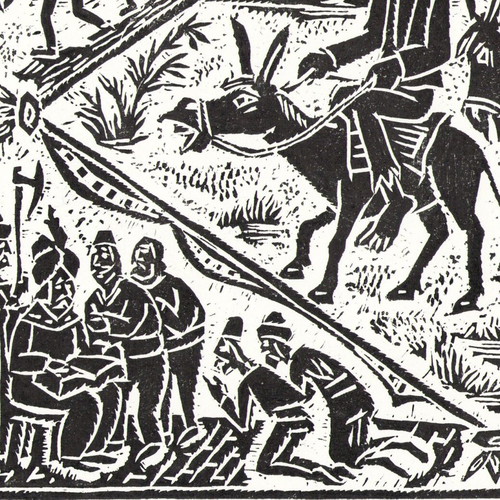 Linocut Hitŭr Petŭr and Nastradin Hodja new