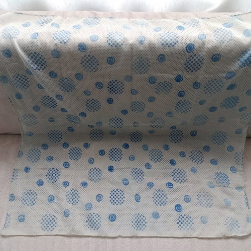 Headscarf used, white and turquoise, size 78/78 cm
