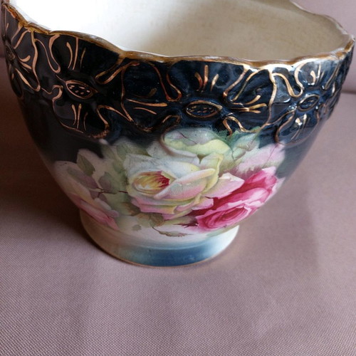 English faience flowerpot used 19×22 cm hand-painted 1930