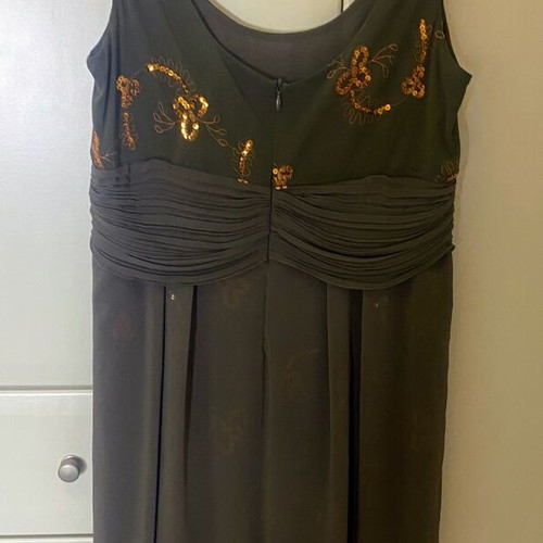 Depolo khaki short dress with sequins and ruching, size 48