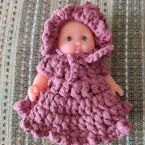 Vintage doll with handmade crochet dress