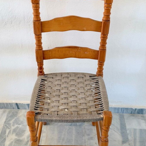 Vintage Ladder-Back Chair with Woven Seat Refurbished