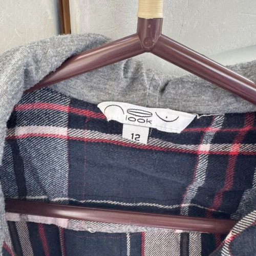 New Look cotton hooded plaid shirt used, multicolor