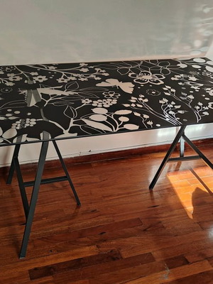 Table with stained glass used, metal frame