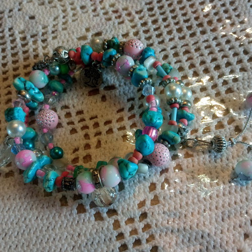 Boho handmade bracelet turquoise pink new
