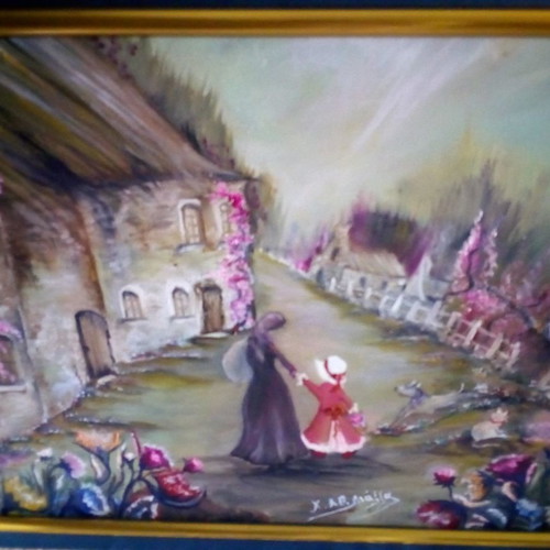 Oil painting Spring on canvas with handmade frame