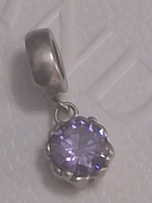 Charm for bracelets with purple zircon stone, like new, silver 925