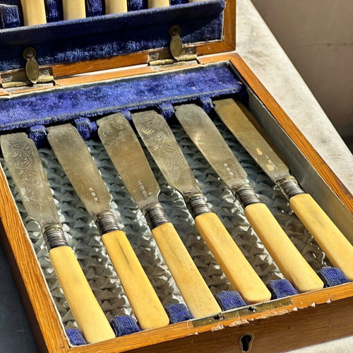 Vintage cutlery set in wooden case like new
