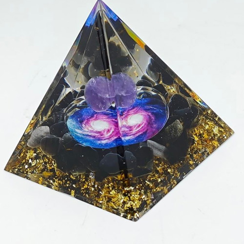 Orgonite Pyramid with Amethyst and Galaxy Design like new