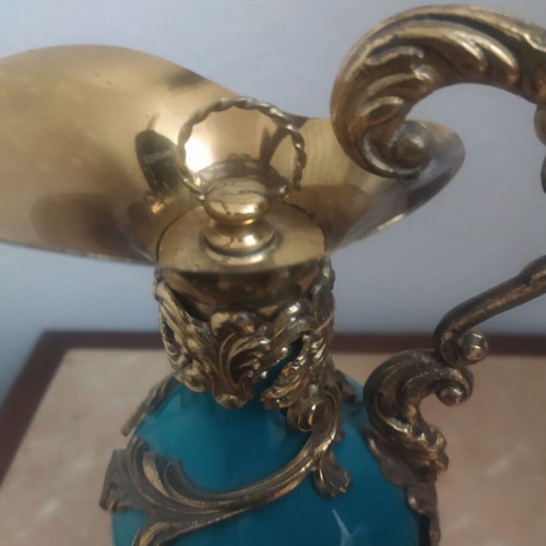 Italian antique pitcher like new, Buton Milano, turquoise crystal