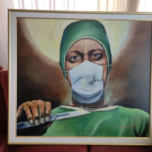 Handmade surgeon portrait 80×90cm oil on canvas like new