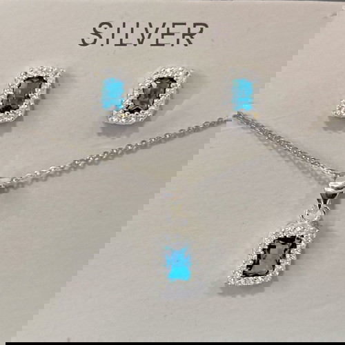 Ασημένιο σετ κολιέ και σκουλαρίκια με aqua marine πέτρα, κατόπιν παραγγελίας