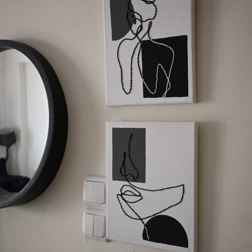Set of 2 Handmade Minimal Canvas Art A4 Size