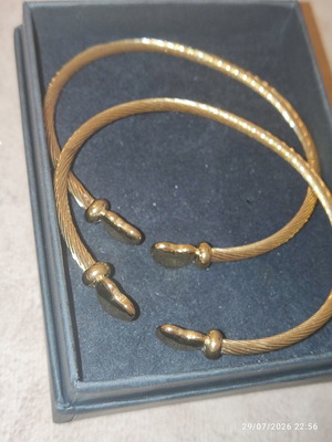Women's Steel Bracelets Set of 2 with Heart Details Gold Tone New