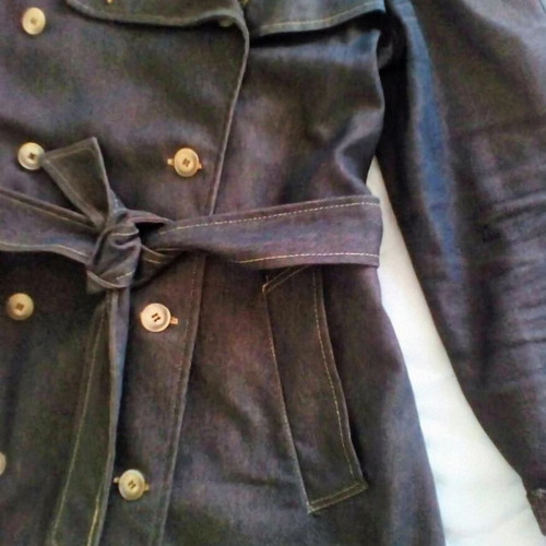 KENTE denim trench coat long, like new, size L-XL, copper-blue color