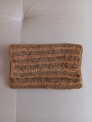 Straw clutch bag used, beige with khaki details