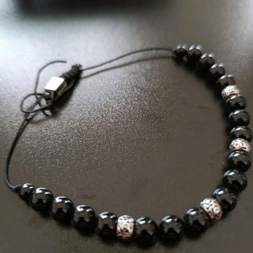 Worry beads like new with 19 black and 4 silver engraved beads