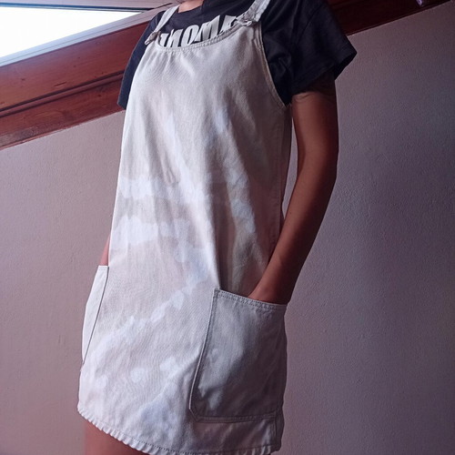 Bershka cotton denim pinafore mini dress, tie dye, mint and white