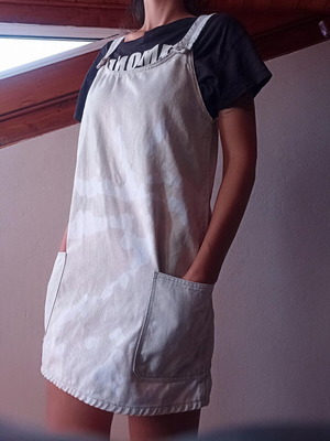 Bershka cotton denim pinafore mini dress, tie dye, mint and white