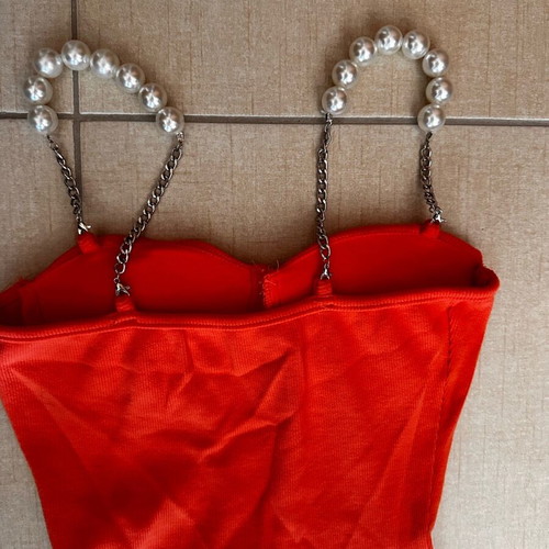 Coral top bodysuit like new with pearl straps one size
