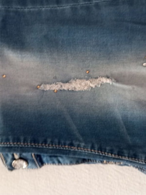 Girls' jeans with rhinestone details, slim fit, blue
