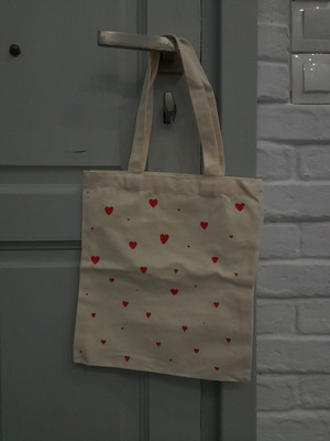 Tote bag handmade shoulder beige and red made to order