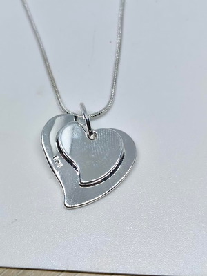 Silver Necklace 925 with Double Heart Pendant like new