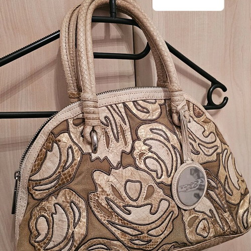 Tosca Blu handbag used, leather and fabric, beige