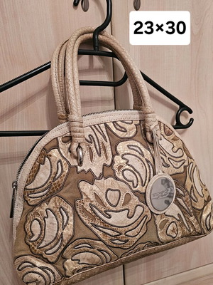 Tosca Blu handbag used, leather and fabric, beige