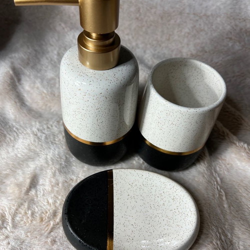 Ceramic bathroom accessory set 3 pieces white black new