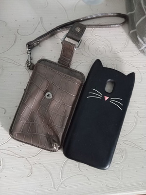 Mobile accessories like new, black silicone and gray case with strap