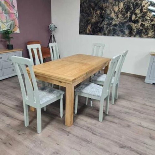 Wooden extendable oak dining table with six chairs new
