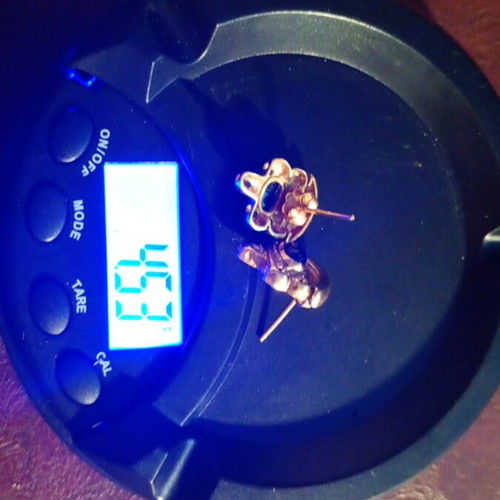Vintage 14k gold earrings with dark blue stone and zircons, like new